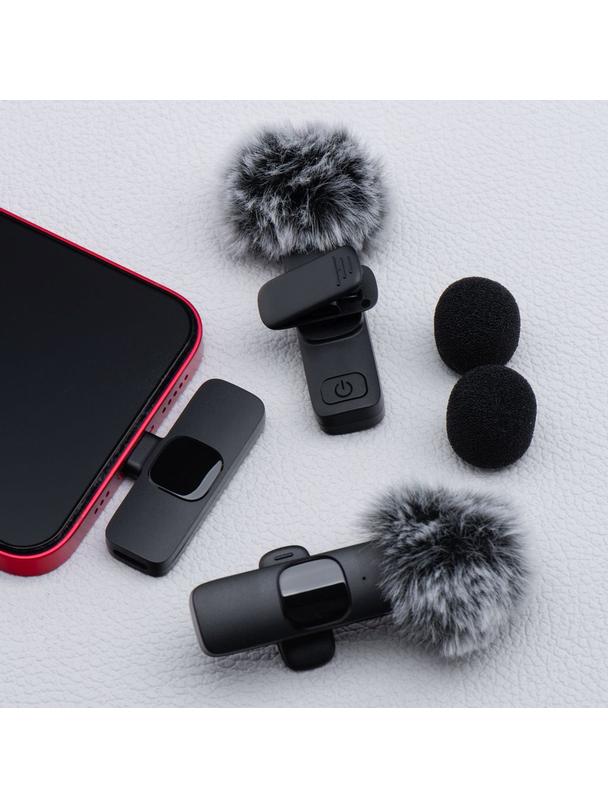 Mikrofon krawatowy bezprzewodowy Lightning podwójny z długim włosiem (2 w zestawie) K1 czarny