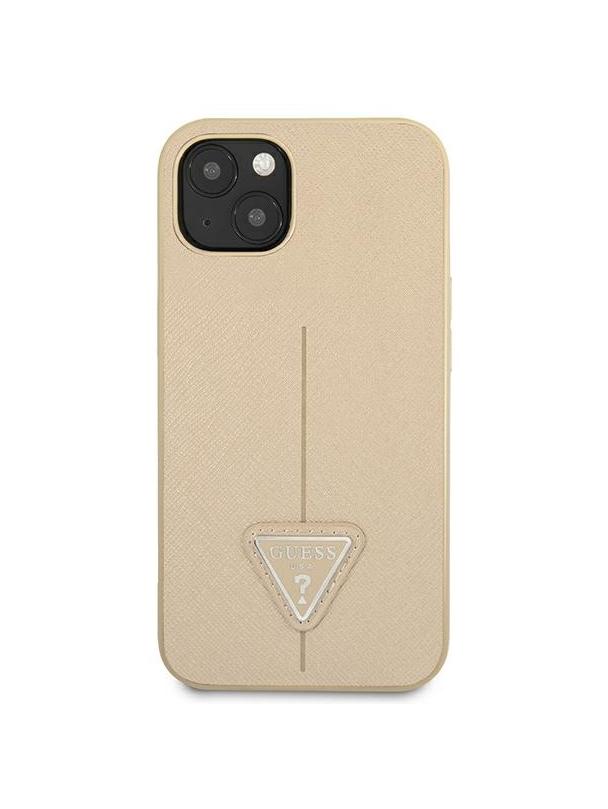 GUESS futerał do IPHONE 13 / 14 / 15 GUHCP14SPSATLE (SaffianoTriangle Logo) beżowy