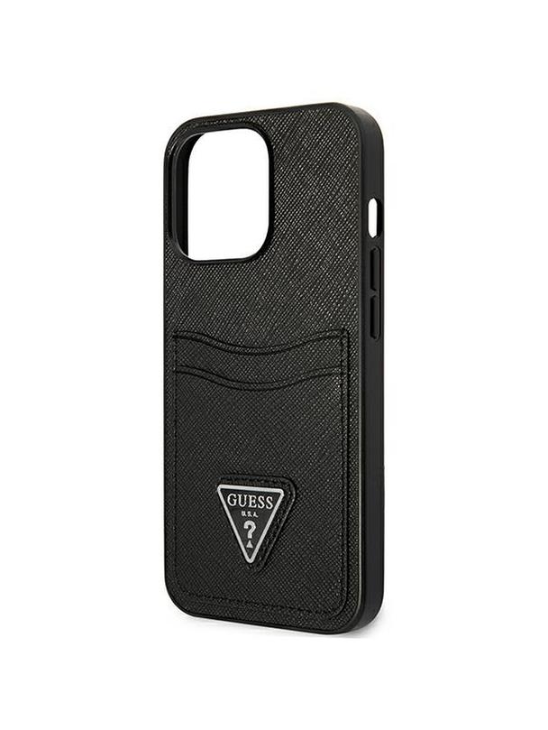GUESS futerał do IPHONE 13 Pro GUHCP13LPSATPK (Saffiano Double Card Triangle) czarny
