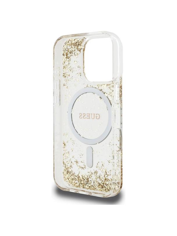 GUESS futerał do IPHONE 16 Pro kompatybilny z MagSafe GUHMP16LRGRGED (Resin Bottom Glitter) złoty