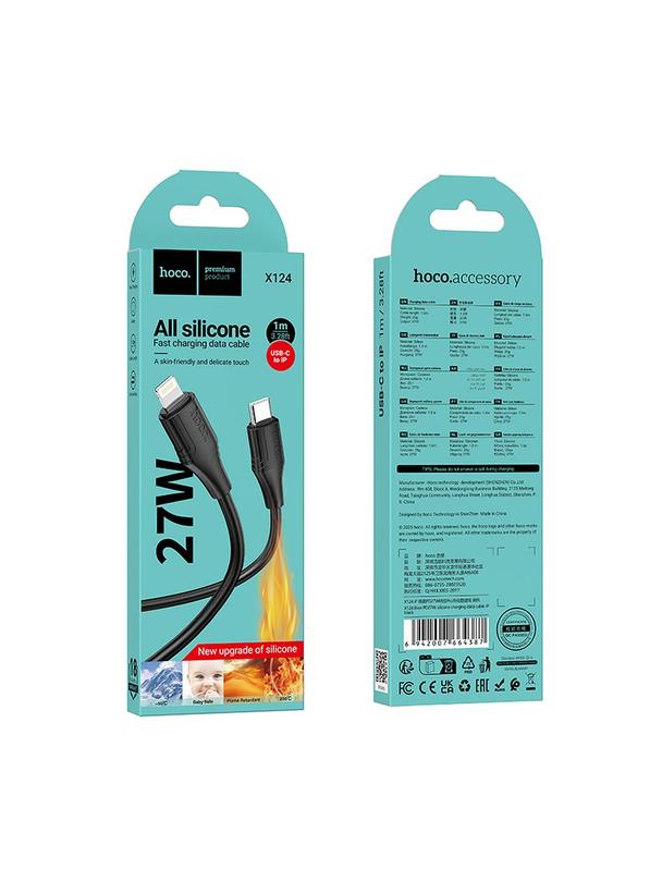 Kabel USB C do Lightning Hoco 27W silikonowy 1 m X124 czarny