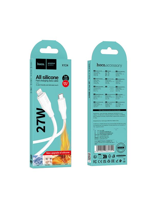 Kabel USB C do Lightning Hoco 27W silikonowy 1 m X124 biały