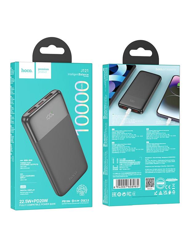 HOCO powerbank 10 000 mAh PD QC3.0 3A 22.5W J121 czarny