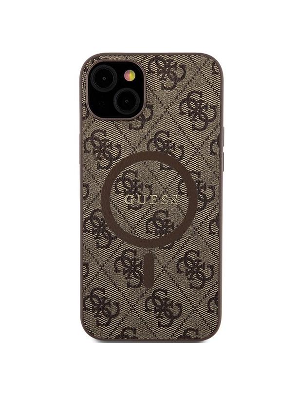 GUESS futerał do IPHONE 15 kompatybilny z MagSafe GUHMP15SG4GFRW (4G Ring classic logo) brązowy