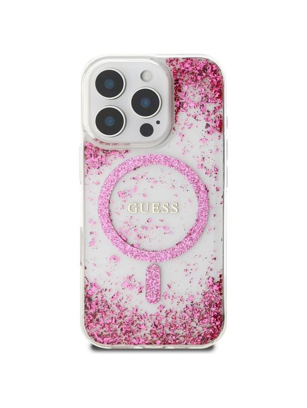 GUESS futerał do IPHONE 16 Pro kompatybilny z MagSafe GUHMP16LRGRGEP (Resin Bottom Glitter) różowy