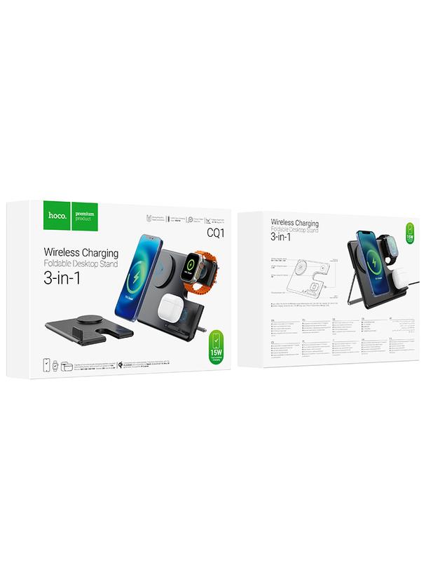 Ładowarka indukcyjna Hoco 3w1 15W kompatybilna z Apple Watch CQ1 czarna