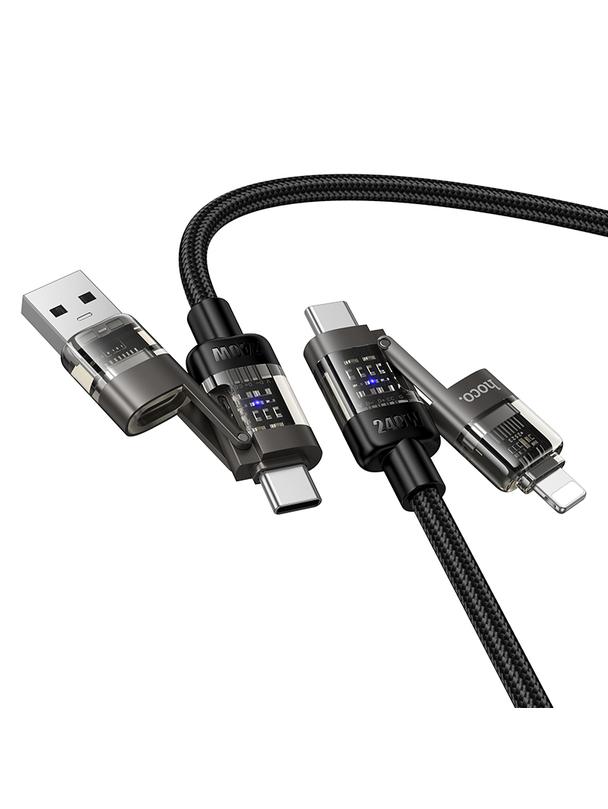 Kabel 4w1 USB A/C do USB C/Lightning Hoco 240W 1,2 m U151 czarny