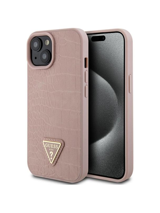 GUESS futerał do IPHONE 13 / 14 / 15 GUHCP15SPCRTHCP (Croco Triangle Metal Logo) różowy