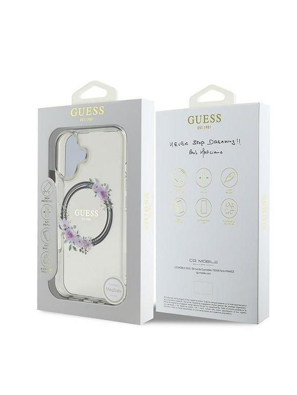 GUESS futerał do IPHONE 16 kompatybilny z MagSafe GUHMP16SHFWFCK (IML Flowers Wreath) czarny