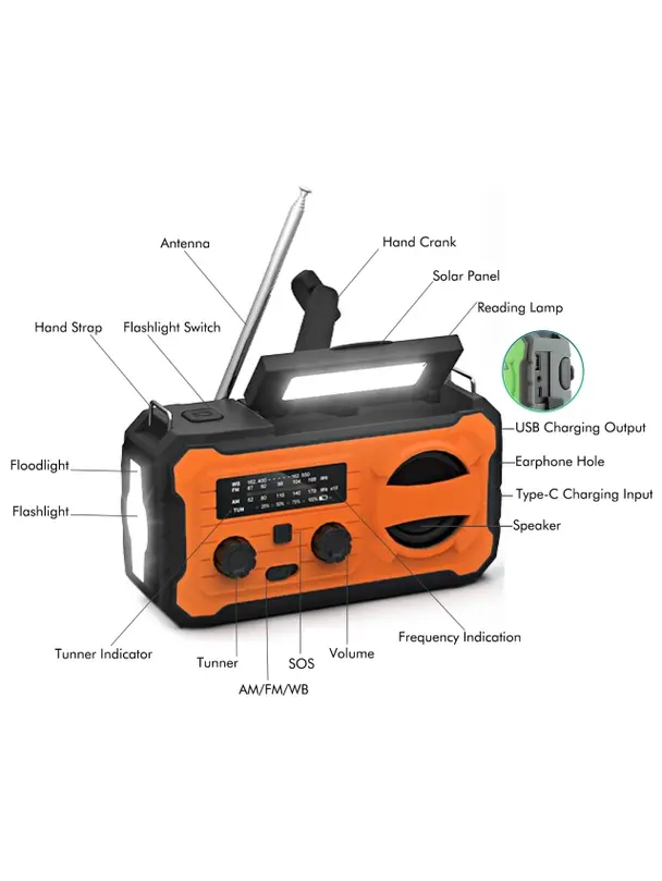 PRISTAR radio FM z latarką 4000 mAh YX328 pomarańczowe