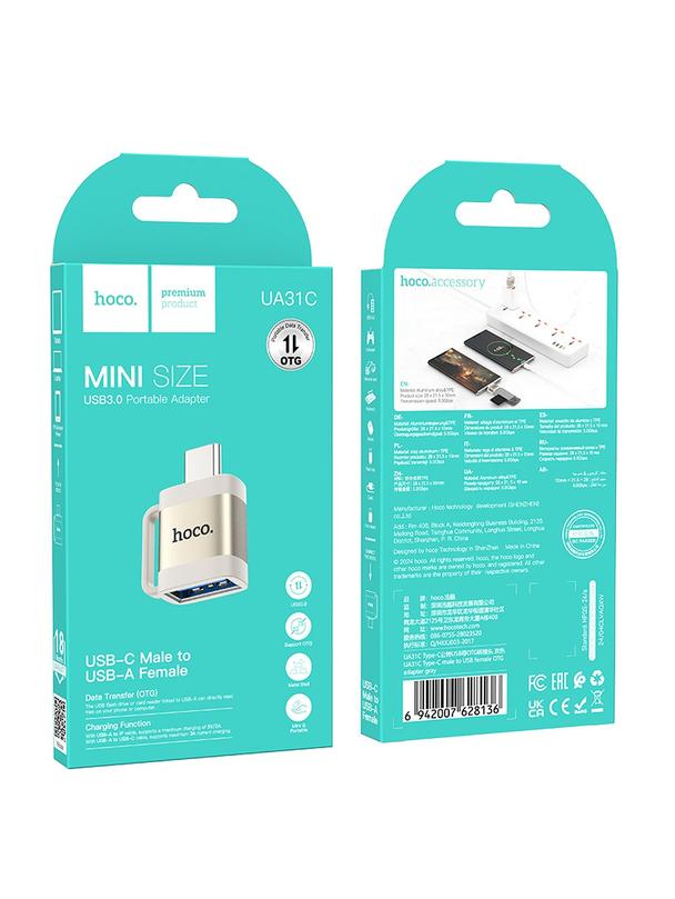 Adapter OTG USB C do USB A Hoco 3A UA31C szary