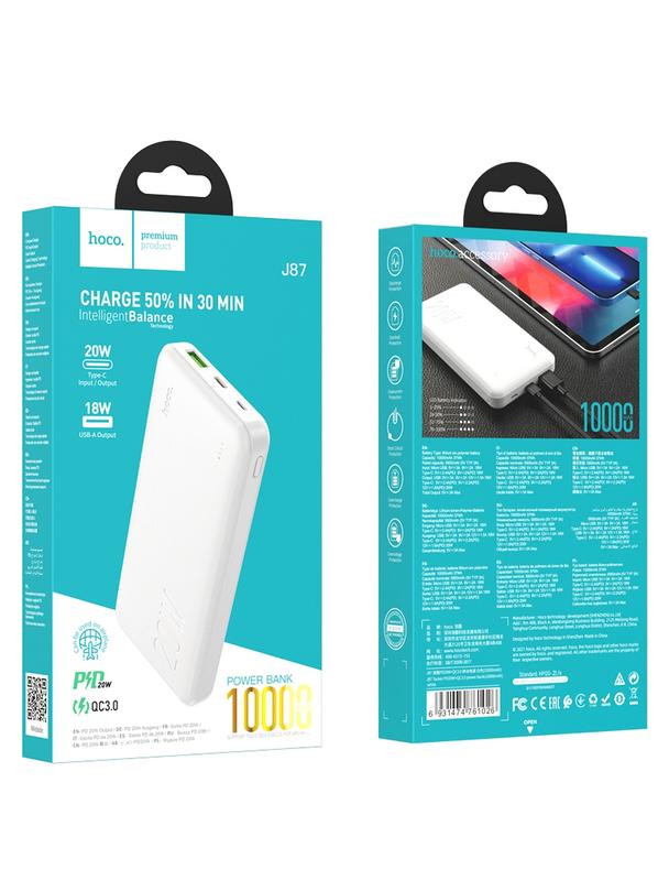 Powerbank Hoco 10000 mAh QC3.0 PD 3A 20W J87 biały