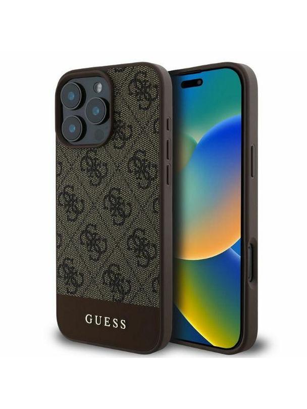 GUESS futerał do IPHONE 16 Pro Max GUHCP16XG4GLBR (PC/TPU 4G PU Bottom Stripe) brązowy
