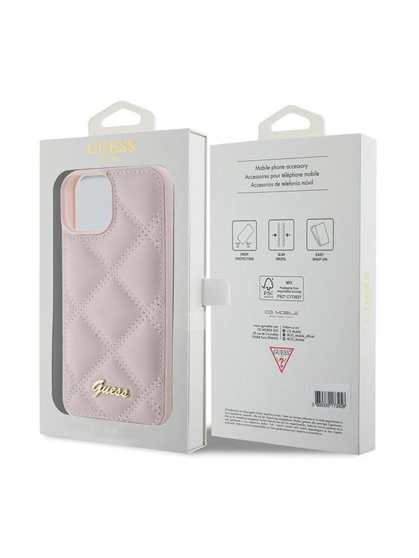 GUESS futerał do IPHONE 13 / 14 / 15 GUHCP15SPSQSQSP (Quilted Metal Logo) różowy