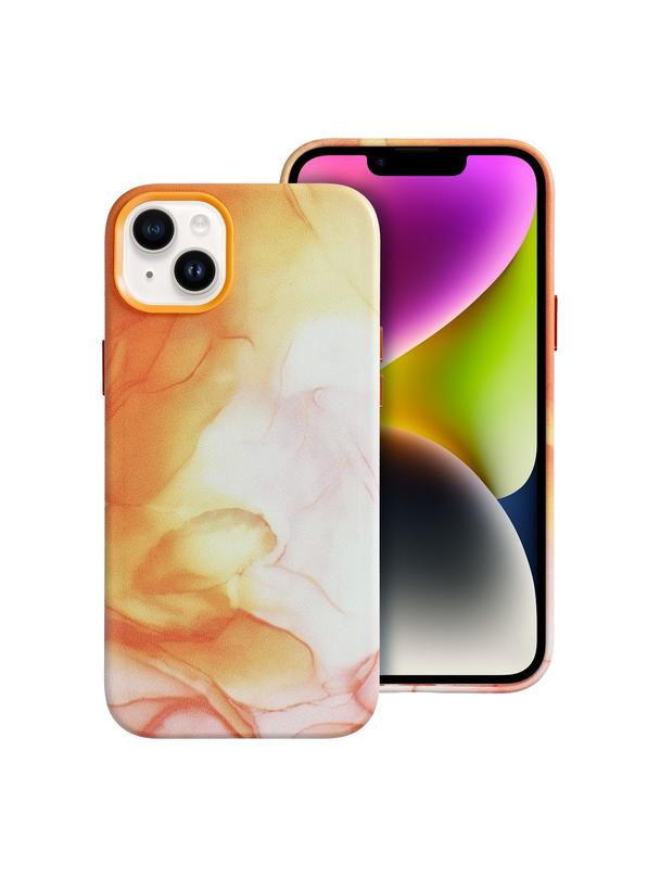 Futerał LEATHER MAG COVER kompatybilny z MagSafe do IPHONE 14 Plus orange splash