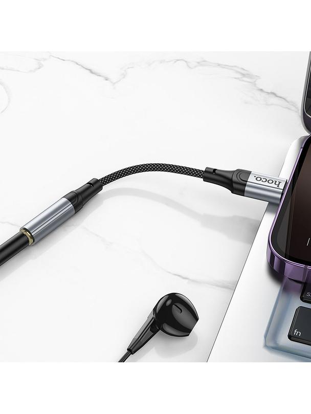 Adapter AUX Lightning do Jack 3,5 mm Hoco 0,12 m LS36A szary