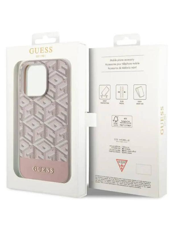 GUESS futerał do IPHONE 14 Pro kompatybilny z MagSafe GUHMP14LHGCFSEP (CUBE Stripes) różowy