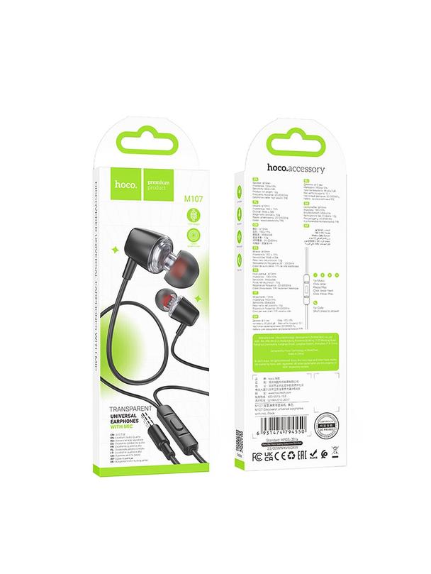 Słuchawki przewodowe douszne Jack 3,5 mm Hoco M107 czarne (SC)