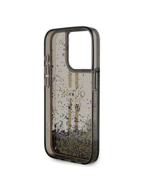 GUESS futerał do IPHONE 15 Pro Max GUHCP15XLFCSEGK (Liquid Glitter Gold Stripes) czarny