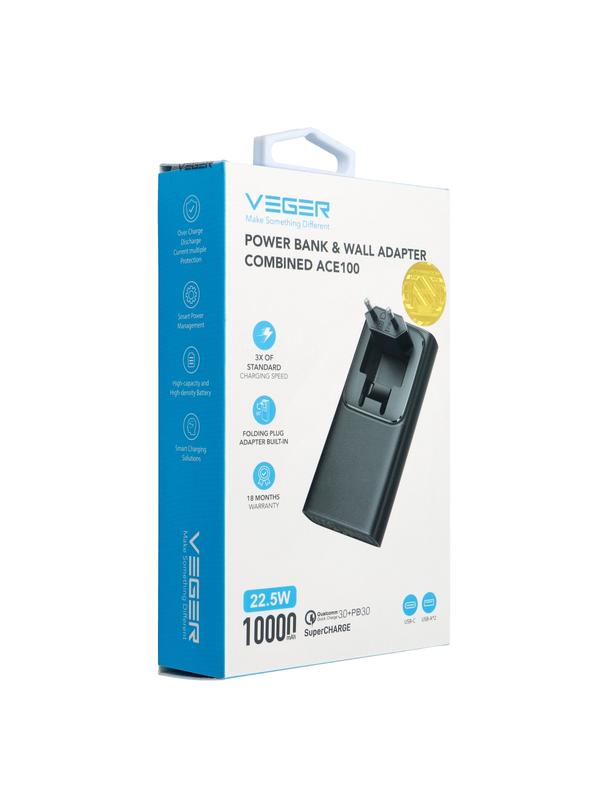 Powerbank Veger ACE100 (W1146) PD QC3.0 20W 10000 mAh czarny