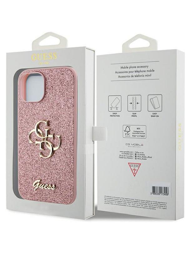 GUESS futerał do IPHONE 15 GUHCP15SHG4SGP (Fixed Glitter Big 4G) różowy