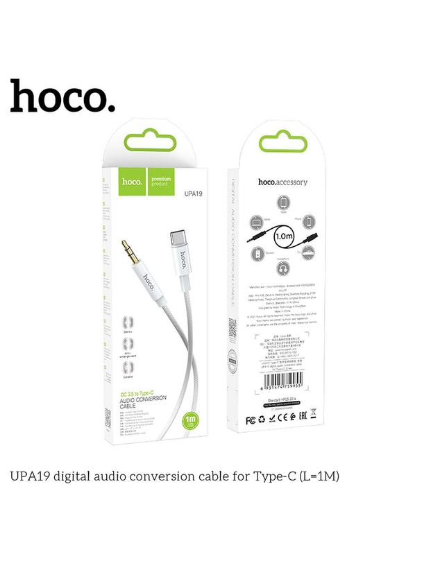 Kabel AUX Jack 3,5 mm do USB C Hoco 1 m UPA19 srebrny