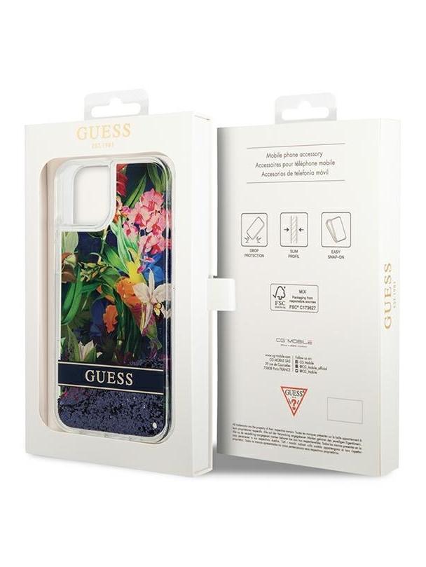 GUESS futerał do IPHONE 13 / 14 / 15 GUHCP14SLFLSB (Flower Liquid Glitter) niebieski