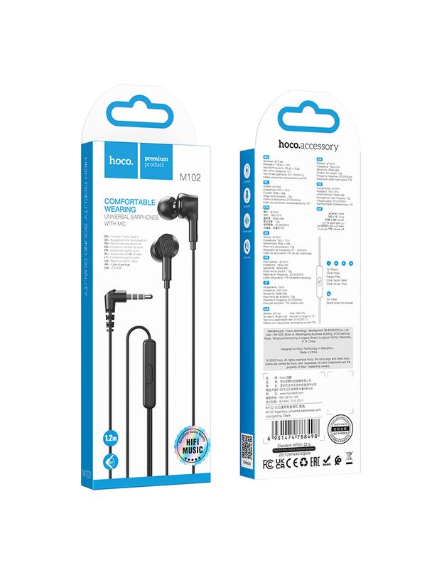 Słuchawki przewodowe douszne Jack 3,5 mm Hoco M102 czarne