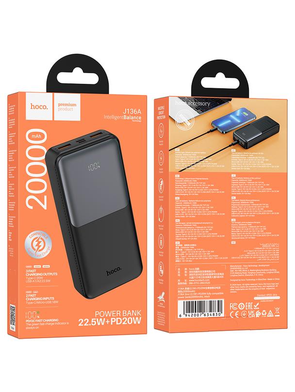 Powerbank Hoco 20000 mAh QC PD 2A 22,5W J136A czarny