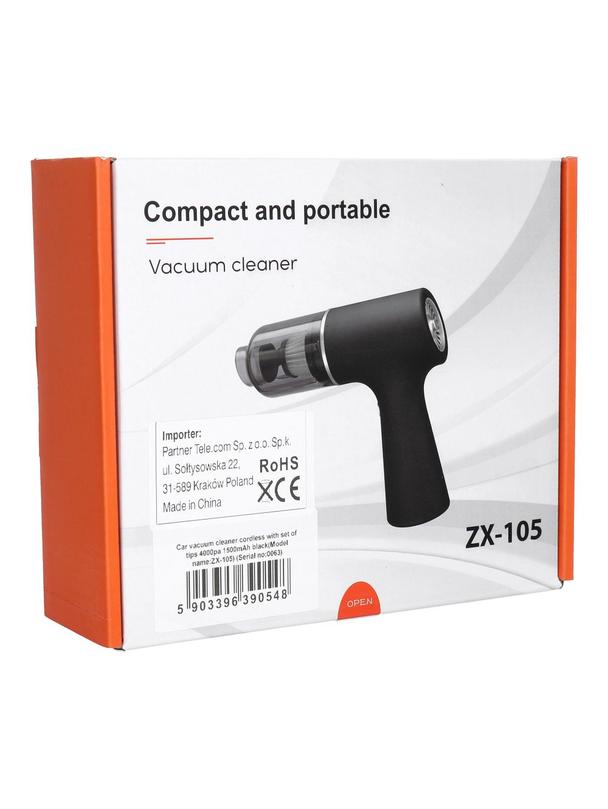 Odkurzacz samochodowy bezprzewodowy z zestawem końcówek 4000pa 1500 mAh czarny