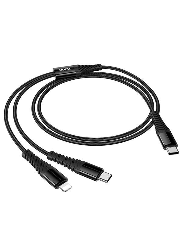 Kabel 2w1 USB C do USB C+Lightnig Hoco 1 m X123 czarny