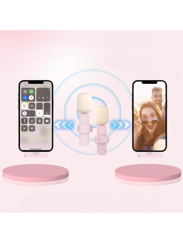 Mikrofon krawatowy bezprzewodowy Lightning podwójny z długim włosiem (2 w zestawie) K1 różowy