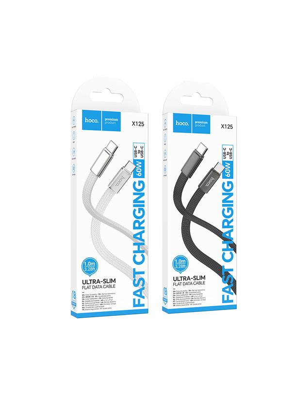 Kabel USB C do USB C Hoco 3A 60W płaski 1 m X125 czarny
