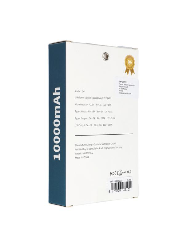 PURIDEA powerbank 10 000 mAh PD QC3.0 3A 20W Q6 biały