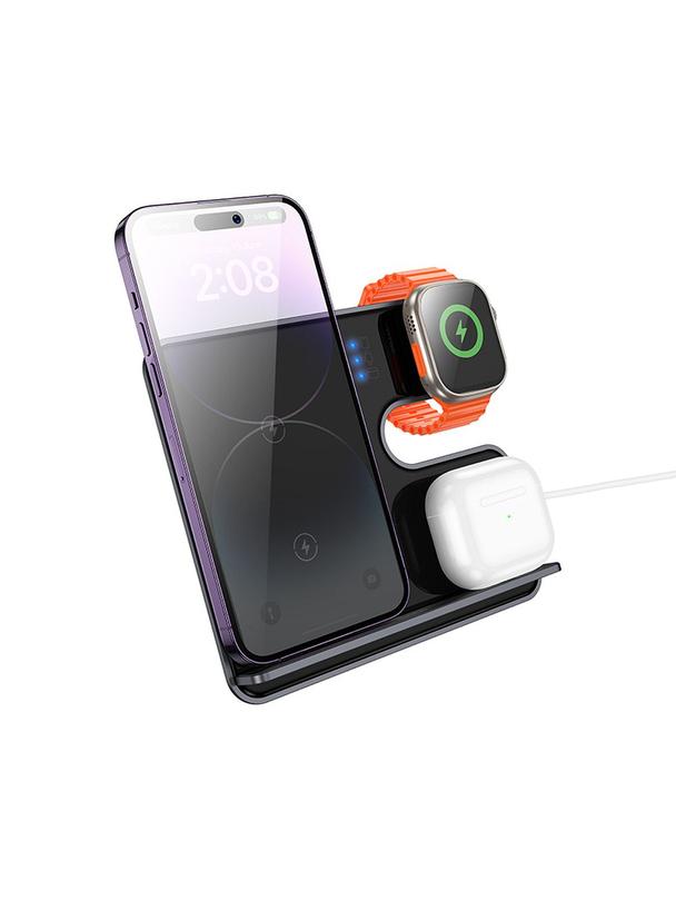 Ładowarka indukcyjna Hoco 3w1 15W zgodna z MagSafe i APPLE Watch CQ19 szara