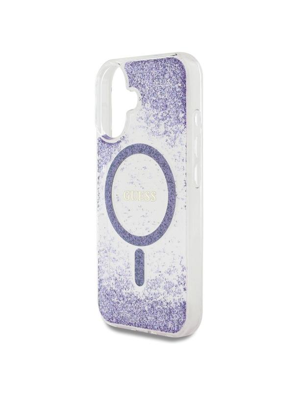GUESS futerał do IPHONE 16 kompatybilny z MagSafe GUHMP16SRGRGEU (Resin Bottom Glitter) fioletowy