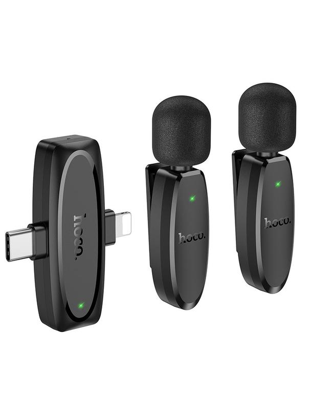 Mikrofon krawatowy bezprzewodowy Lightning / USB C Hoco 2 szt L15 czarny