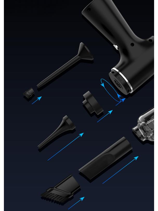 Odkurzacz samochodowy bezprzewodowy z zestawem końcówek 4000pa 1500 mAh czarny
