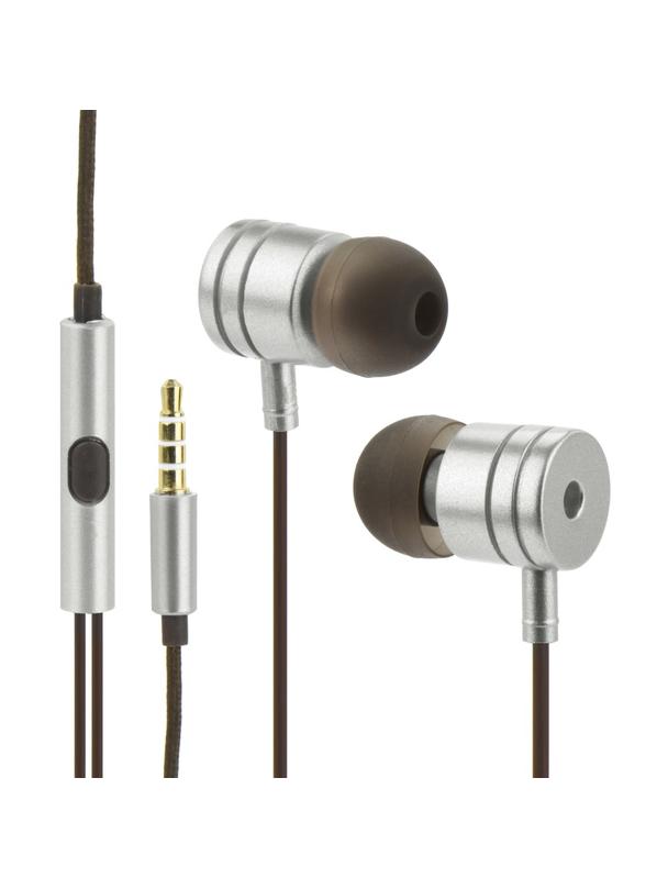 Słuchawki przewodowe Jack 3,5 mm z mikrofonem MI metal box srebrne