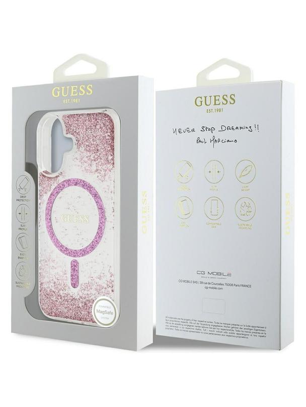 GUESS futerał do IPHONE 16 kompatybilny z MagSafe GUHMP16SRGRGEP (Resin Bottom Glitter) różowy