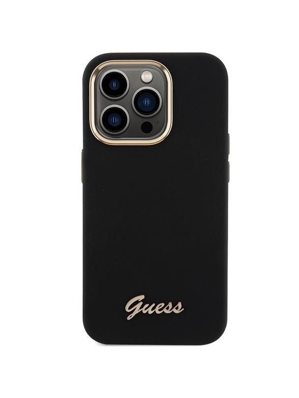 GUESS futerał do IPHONE 15 Pro GUHCP15LSMBSLK (Silicone Script Metal Logo & Frame) czarny
