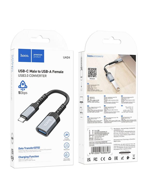 Adapter OTG USB C do USB A Hoco 4A UA24 czarny