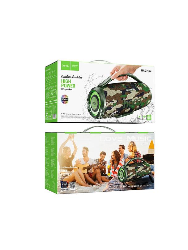 Głośnik bluetooth LED 2 x 15W 4h Hoco HA4 MINI zielony kamuflaż