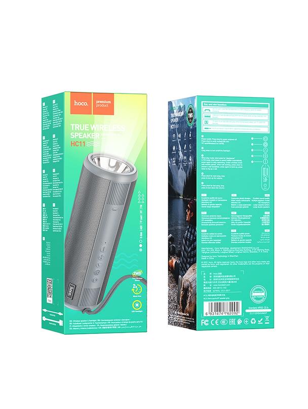 Głośnik bluetooth z latarką 2 x 15W 2h Hoco HC11 szary