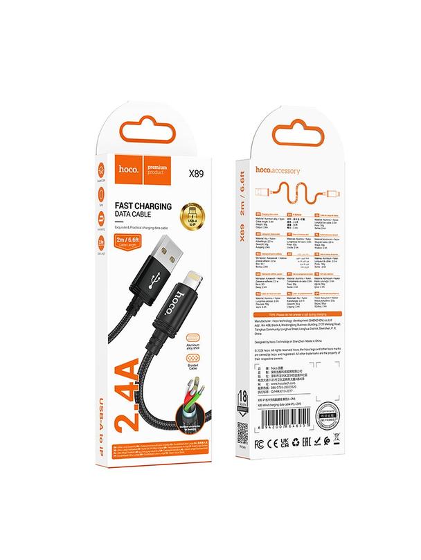 Kabel USB A do Lightning Hoco 2,4A 2 m X89 czarny