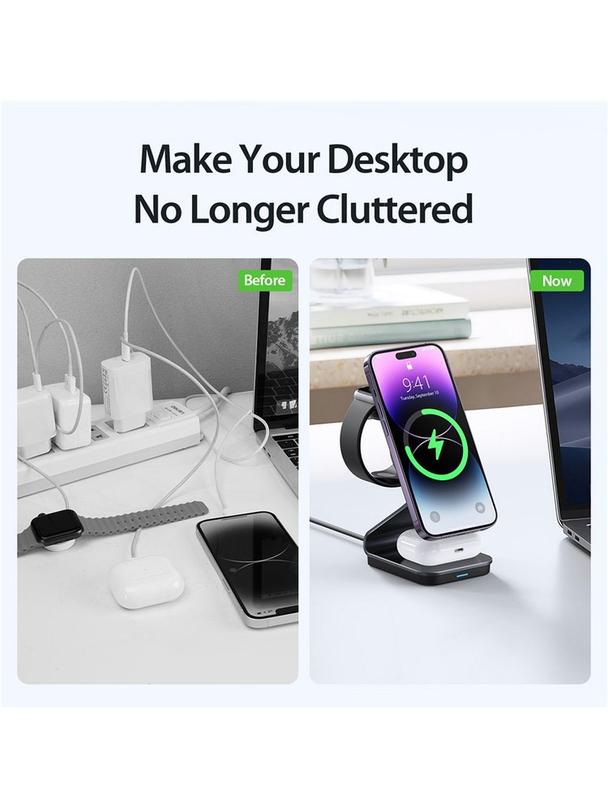 DUZZONA W15 - ładowarka indukcyjna 3w1 kompatybilna z MagSafe 15W czarna