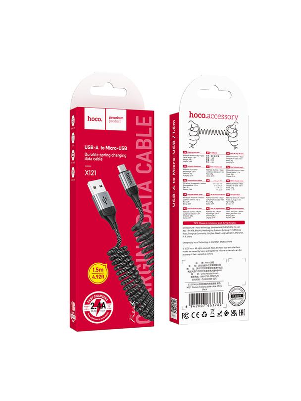 Kabel USB A do Micro USB Hoco 2,4A 1,5 m X121 czarny