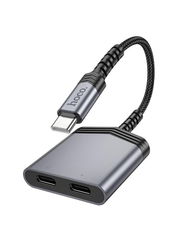 Adapter AUX 2w1 USB C do 2 x USB C Hoco 27W LS40 szary