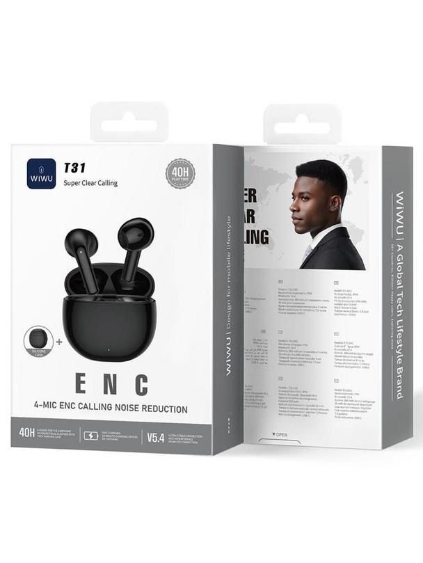 WiWU - Słuchawki bezprzewodowe TWS T31 z funkcją ENC - czarne