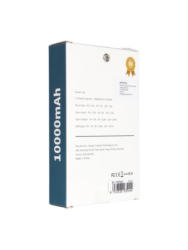 PURIDEA powerbank 10 000 mAh PD QC3.0 3A 20W Q6 czarny
